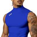 Nxtrnd Men's Turtleneck Compression Tank Top, Sleeveless Mock Neck (Blue), Medium