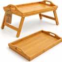 Bed Tray Table Bamboo 2 Pack – Foldable Legs Breakfast Tray with Handles, Laptop Desk, Sofa Tray, Snack Serving Tray for Bed, Couch, Eating & Working