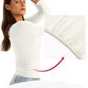 EasyGala Womens Double Lined Long Sleeve Shirts Crewneck Ruched Top Tight Fitted Basic Tee Fall Going Out Outfits 2026 (White, L)