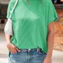Tankaneo Womens Oversized T-Shirts Summer Casual Ribbed Knit Tunic Tops | Short Cap Sleeve,Textured,Loose Fit Tees,Side Slit,Crew Neck,Solid (Green, XL)