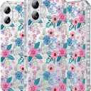 Hocase for iPhone 16 Plus Case, with [Curly Wave Edge & Shiny Design] [Compatible with MagSafe] [Reinforced Corners] Slim Fit Shockproof Protective Phone Case - Purple Pink Flowers