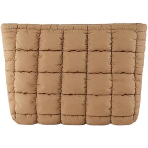 Puffy Quilted Makeup Bag Cosmetic Bags Travel Cute Puffer Solid Toiletry Organizer Pouch Storage Clutch for Women, Brown