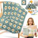 Coopay Crochet Kit for Beginners, Crochet Starter Kit for Blanket, Granny Squares Video Instructions, Easy to Learn Knitting for Beginner (Green - Daisy)