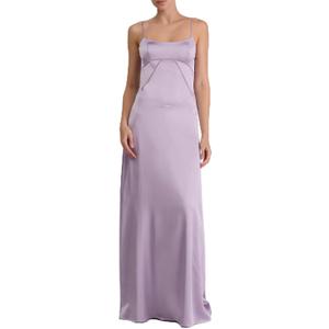 Lulus Noelle Tieback Maxi Dress Sleek Satin A-Line Scoop Neckline Lace-Up Back Adjustable Straps Elegant Gown, M