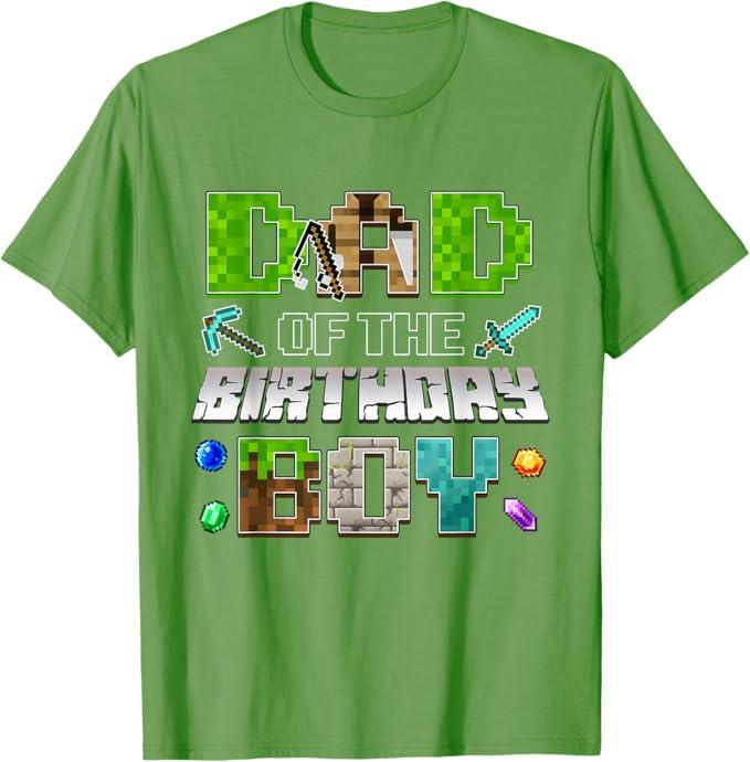 Dad of The Birthday Boy Funny Gaming Birthday Pixel Party T-Shirt Small