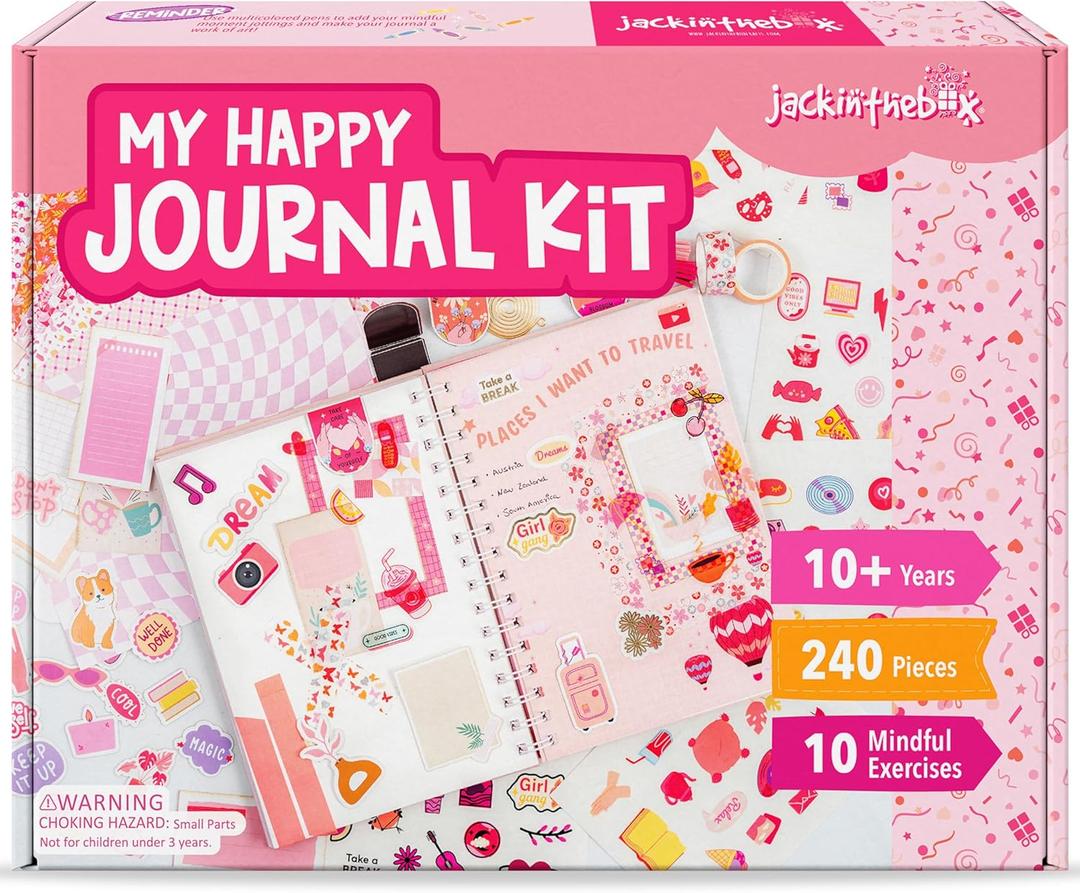 jackinthebox DIY Journal for Girls Ages 812, 242 pcs Scrapbook Kit, Girls Journal Kit, Includes 10 Mental Health Exercises, Valentines Day Gift for 8 9 10 11 12 Year-Old Girls (Pink)