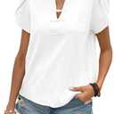Falechay White T Shirts for Women Summer Tops 2025 Trendy Plus Size Cute Summer Tops Short Sleeve Shirts Blouses for Women Dressy Casual White XXL V Neck Button-Up Tunic Cotton Vacation Fall Beach, 2XL