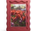 4x6 Picture Frame with Mat for 3.5x5, Wavy Edge Wooden Real Glass Photo Frame for Tabletop and Wall Hanging, Red, 1 Pack