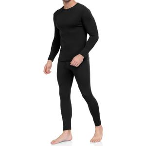 WEERTI Thermal Underwear for Men Long Johns with Fleece Lined Base Layer Men Cold Weather Top Bottom (Large, Black)