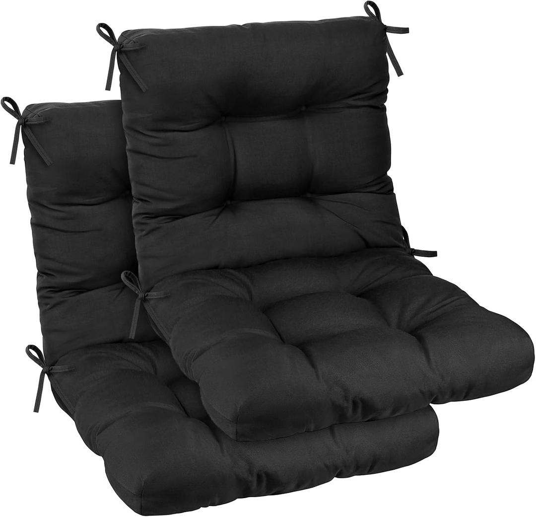 Tufted High Back Chair Cushions Set of 2, 42''x21'' Outdoor Seat and Back Chairs Cushions for Patio Furniture, Water Resistant Patio Tufted Replacement Cushion Rocking Seat Pads with Ties (Black)