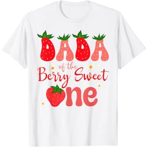 Dada of The Berry Sweet One Strawberry First Birthday T-Shirt, Medium