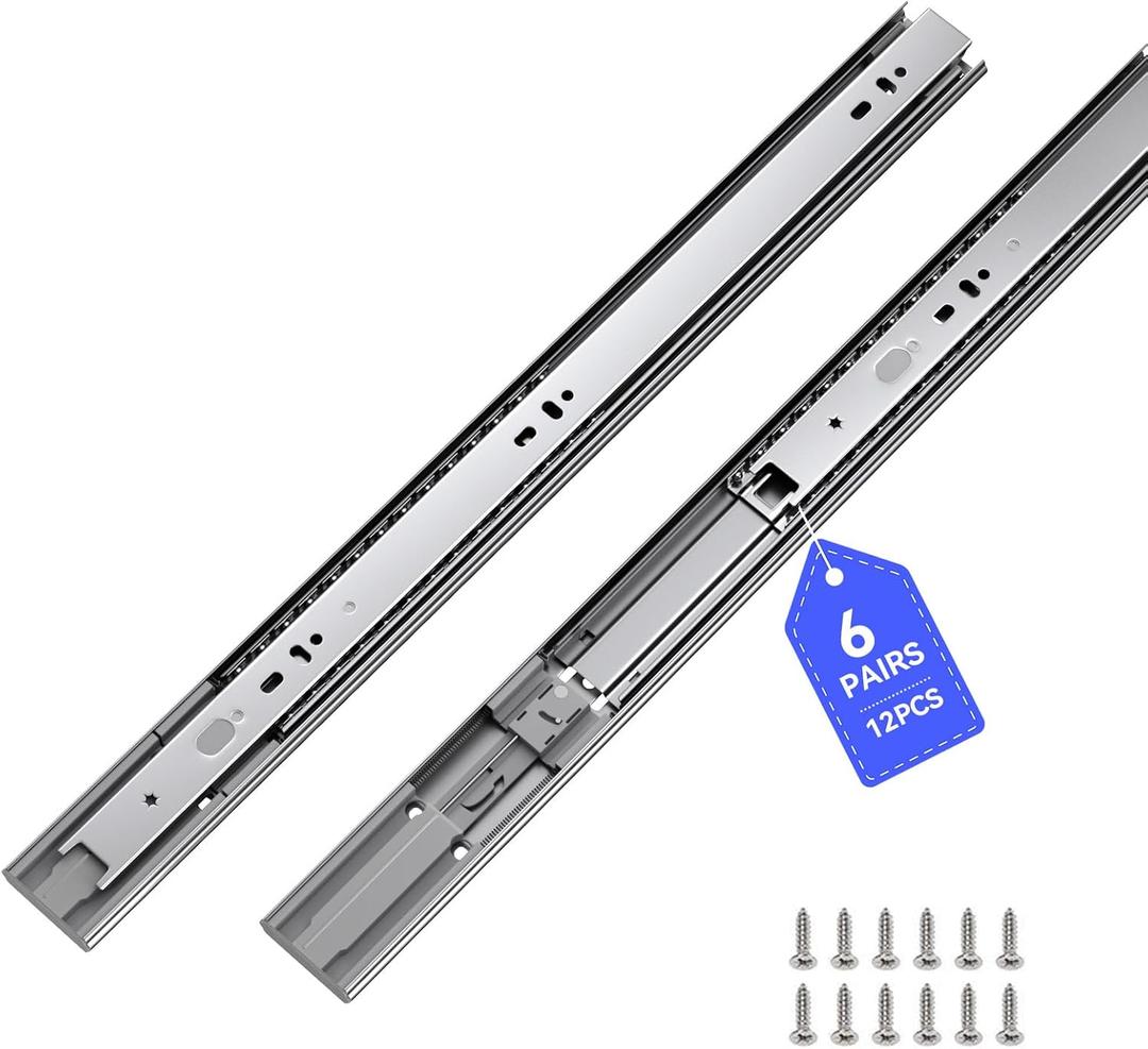 LONTAN 6 Pairs 18 Inch Soft Close Drawer Slides Side Mount Heavy Duty Cabinet Drawer Glides Ball Bearing Full Extension Kitchen Cabinet Rails 100 LB Capacity