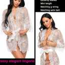 Avidlove Women's Lace Kimono Robe Babydoll Lingerie Mesh Nightgown  (White, M)