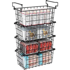 KIKIBRO Freezer Organizer Bins - Fit 10 to 20 Cu.FT Deep Freezer, Stackable Chest Freezer Organizer Sort Frozen Food and Easily Get with Handle, 4 Pack Chest Freezer Bins, Black