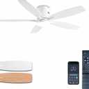 Ceiling Fans with Lights, 52" Low Profile Indoor Ceiling Fan with Light and Remote Control, Dimmable, Noiseless, Reversible, White Ceiling Fan for Bedroom, Indoor/Outdoor Use