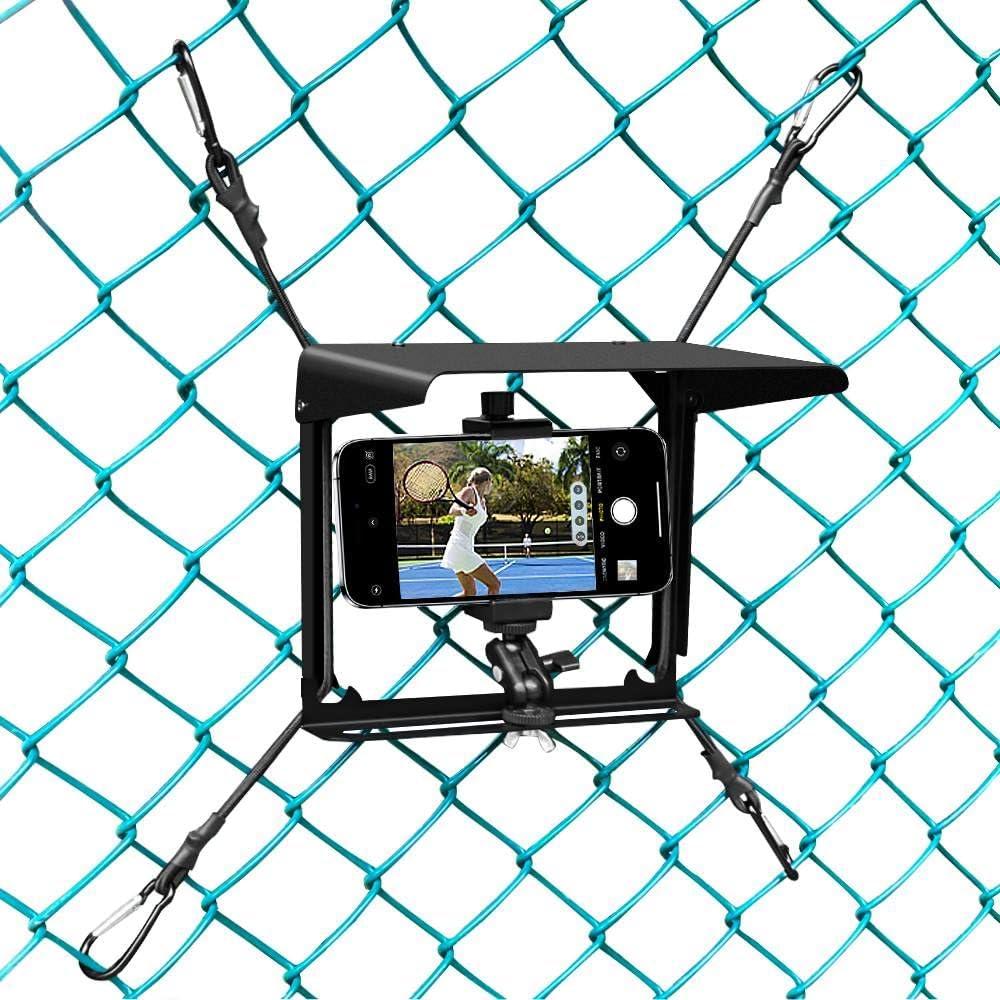 Cell Phone Fence Mount with Shade, Game Changer Mounting Kit for iPhone, GoPro, Mevo Start and Other Action Cameras, for Recording Baseball, Football, Rugby, Softball, Hockey and Tennis Games (Black)