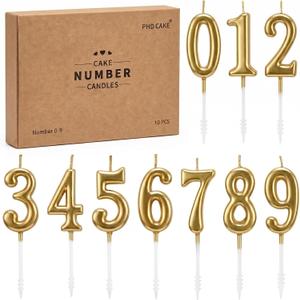 PHD CAKE 7-Pieces Champagne Gold Number Birthday Candles, Cake Numeral Candles Number 0-9 Glitter Cake Topper Decoration for Birthday,Wedding Anniversary,Party Celebration