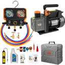 R1234yf AC Vacuum Pump and Gauge Set,4.5CFM Vacuum Pump Manifold Gauge Kit for Auto HVAC Compatible with R1234yf,R404a,R134a,Includes Leak Detector,R1234yf Can Tap,Quick Coupler Adapters