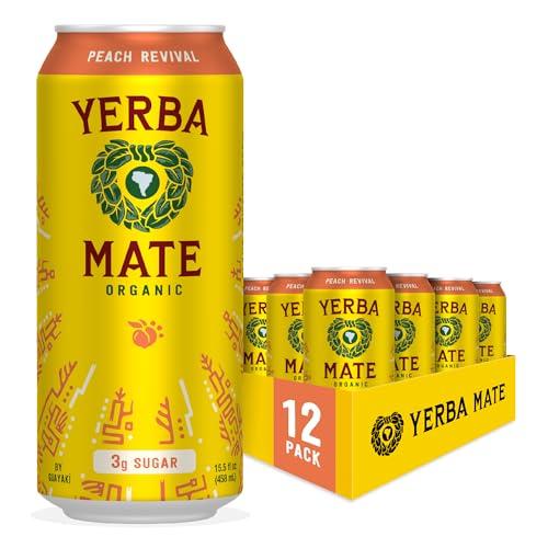 Yerba Madre Organic Yerba mate Energy Drink Alternative, Peach Revival, Low Sugar, 150mg Natural Plant Based Caffeine, Smooth Energy & Focus, No Jitters or Crash, 15.5 Oz (Pack of 12), Best By: 3/07/26