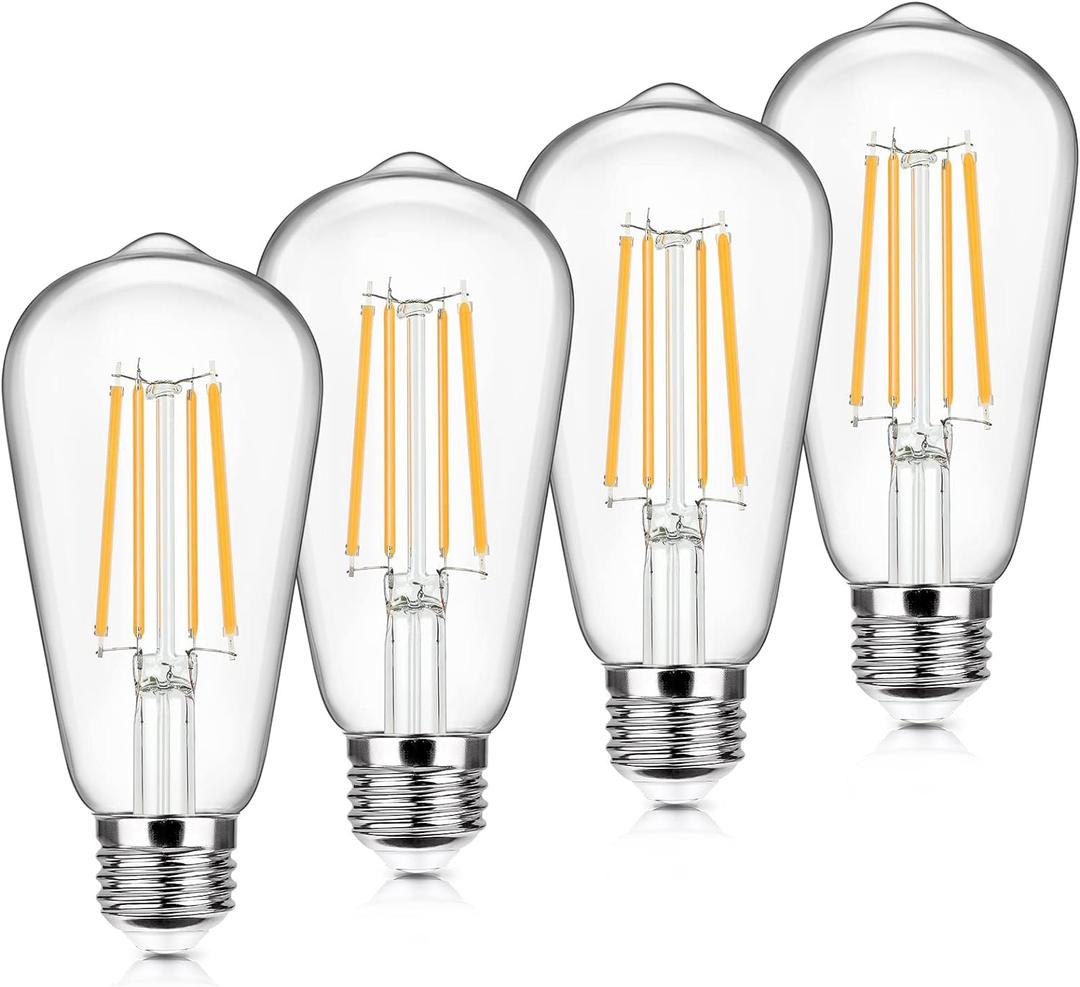 4-Pack Vintage LED Edison Bulbs 100W Equivalent 1400LM High Brightness 8W ST58 LED Filament Light Bulbs 3000K Warm White E26 Medium Base CRI90+ Antique Clear Glass for Home Dinning Room, Non-dimmable