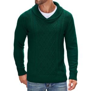 COOFANDY Men's Shawl Collar Sweaters V-Neck Relaxed Fit Cable Pullovers