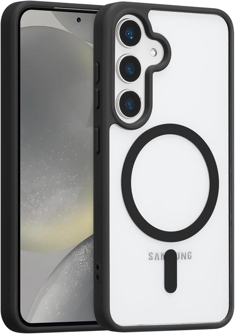 RALEAVO for Samsung Galaxy S24 Plus/S25 Plus Case Strong Magnetic Clear Cover [Compatible with Magsafe] Slim Shockproof Protective Case for S24 Plus/S25 Plus with Transparent Hard Back, Black