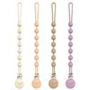 Cuddle Campus Silicone Pacifier Clip Holder with One Piece Design, Pack of 4 Soft Flexible Binky Clips with Texture for Baby Boy and Girl Set 3(6M+) (Neutral 1)