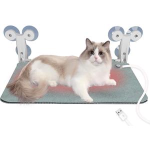 Heated Window Perch with 6 Suction Cups for Winter, Foldable Window Sill Mount Hammock for Indoor Cats, Large Cordless Metal Frame Bed for Windowsill, Grey