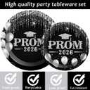 96PCS Prom Night 2026 Party Tableware Set Black Silver Graduation Party Supplies Congrats Class of 2026 Party Disposable Dinnerware Plates Napkins Forks for Graduation Celebration Favors