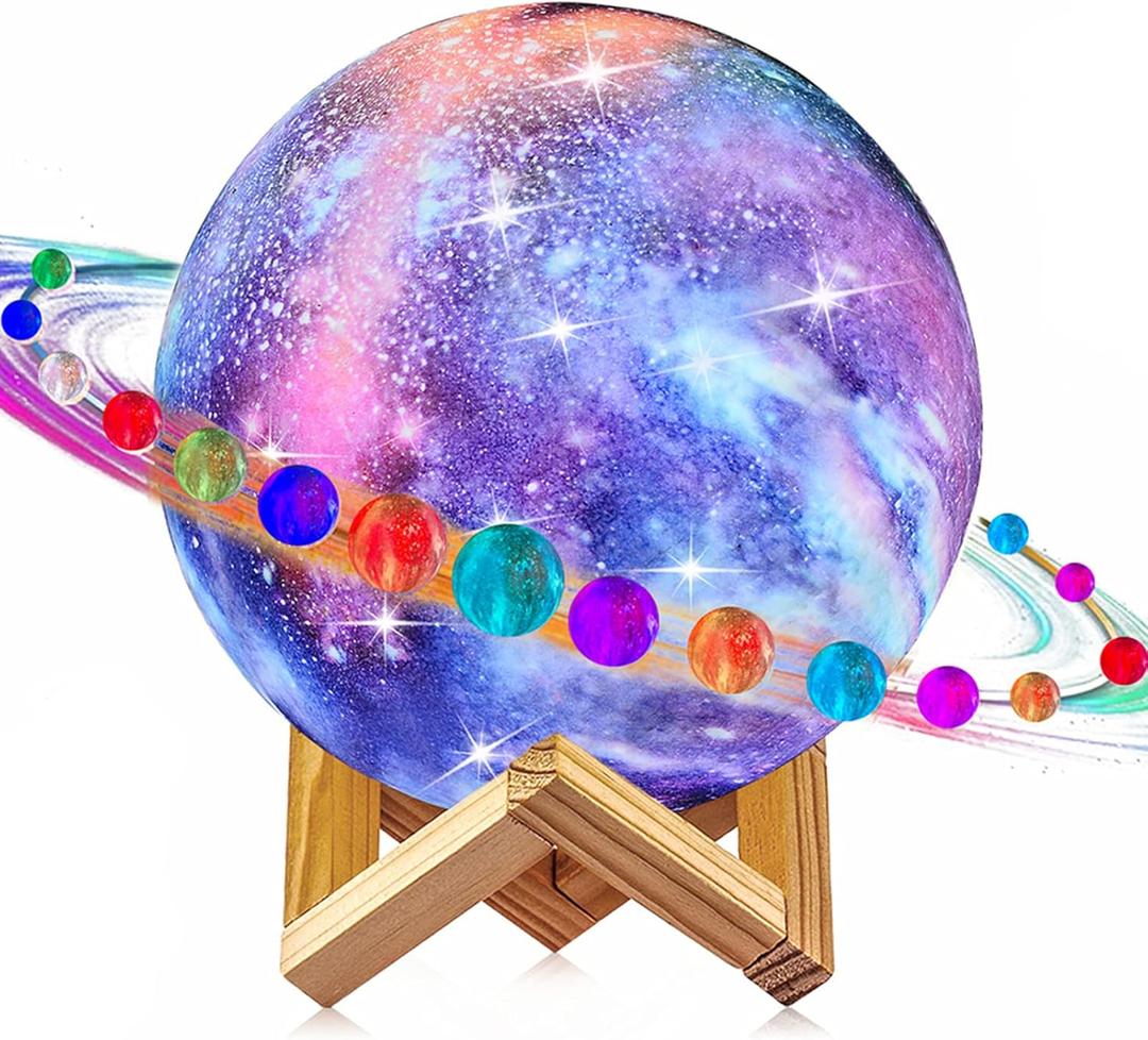 LOGROTATE Moon Lamp, Kids Night Light, 16 Colors Galaxy Lamp 3D Printing LED Moon Light with Stand, Remote&Touch Control, USB Rechargeable Gift for Women Kids Birthday, Bedroom Home Decor, 5.98 inch