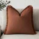 Foindtower Decorative Linen Fringe Throw Pillow Covers Cozy Boho Farmhouse Cushion Cover with Tassels Accent Pillowcase for Chair Sofa Bed Living Room Home Decor, 2626 Inch, 1PC,Fall Rust Orange (Late Autumn)