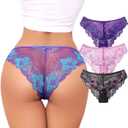 Lace Underwear for Women Sexy Cheeky Panty Seamless Women's Underwear Hipster Ladies No Show Breathable Bikini 3 Pack (M)