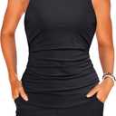 Tankini Swimsuits with Shorts - Two Piece Tummy Control Bathing Suits High Neck Swimwear with Two Side Pockets (Medium, Black)