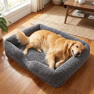 Muddy Mat® Cloud K-9 Rectangle Dog Bed for Dogs & Cats, Chenille Bolster Bed with Foam Support, Machine Washable Removable Cover, Slip Resistant Crate & Couch Bed - Grey Large 24"x36"