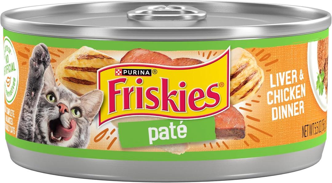Purina Friskies Wet Cat Food Pate, Liver and Chicken Dinner - (Pack of 24) 5.5 oz. Cans (EXP 03/01/28)