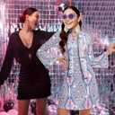 Women's 70s Disco Dress Costume, Hippie Outfit 6 Pcs, Retro Disco Dress-PLEASE ORDER ONE SIZE UP for Party Cosplay (M)