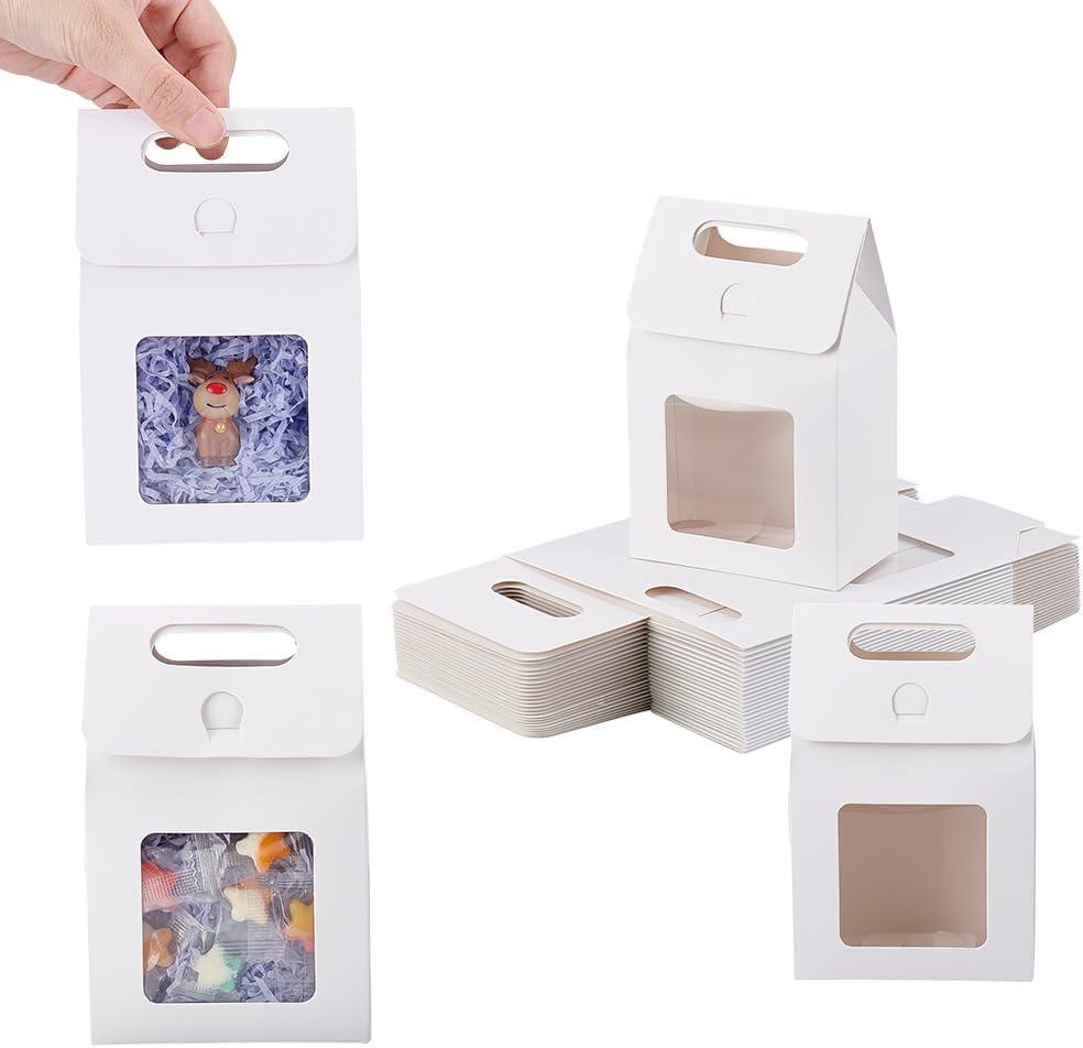 28 Pcs Paper Gift Bags, White Paper Bags with Transparent Window Flower Bouquet Bags with Handles Reusable Bags for Mothers Day Wedding Party Anniversary Bridal Shower Housewarming