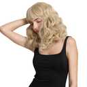 Rockabilly Vintage Wig Audrey Hepbum Short Bang Wig Long Finger Wavy Wigs for Women (Blonde)