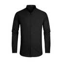Hisdern Men's Black Grandad Collar Shirt Wedding Regular Fit with Pocket, Size XL