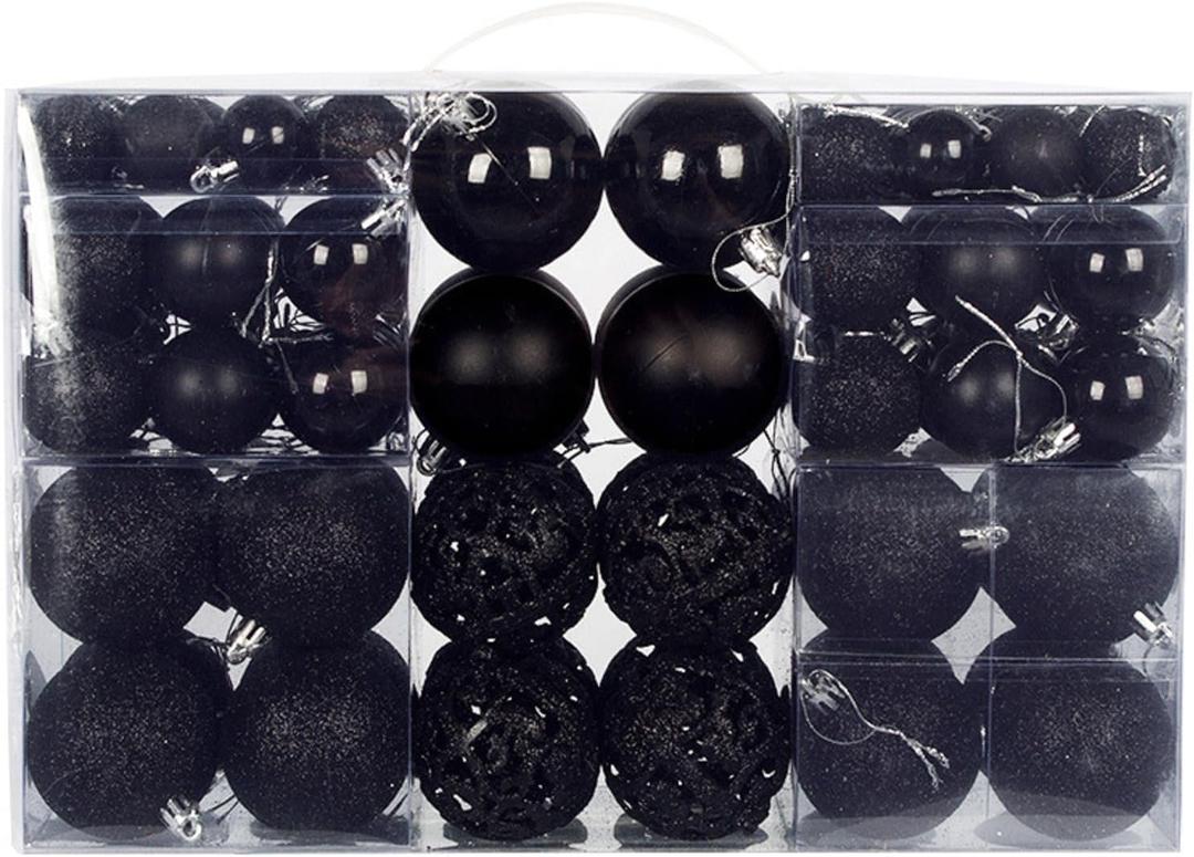 NJN 100Pcs Christmas Ball Ornament Set, Black Ornaments for Xmas Tree Decor Plastic Shatterproof Decorative Hanging Baubles for Holiday Party Halloween Tree Decoration