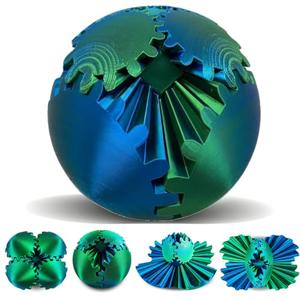 Gear Sphere, 3D Printed Gearsphere - The Steampunk Whirling Wonder Fidget Gear Ball, Gearsphere Cube Fidget Toy for Office and Home, Stress Relief Cool Stuff Toys Gift for 3+ Kids Adult (Green)