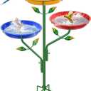 Metal Bird Bath for Outside, 39.4" H Birdbaths for Outdoors, 2 in 1 Free Standing Birdbath with 5-Prong Metal Stake, 3 Tier Large Bird Feeder Bowl for Garden Yard Lawn Decor