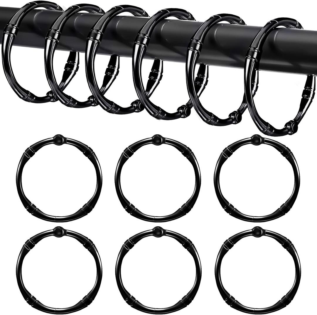 Karenhi 12 Pieces Round Shower Curtain Hooks Rings, Rust Proof Metal Shower Hooks Rings for Home Bathroom Bedroom Kitchen Glide Rods Application, Snap Joint Design(Black, Rustic Style)