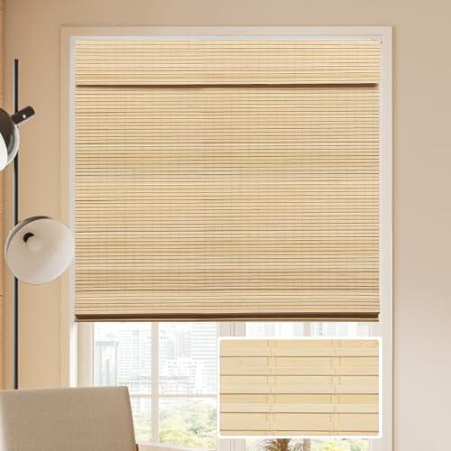 LUCKUP Cordless Bamboo Roman Blinds Shades for Indoor Windows-Blackout Room Darkening Roman Blinds with 6" Valance Cover Enhanced Privacy, 34" W x 64" H