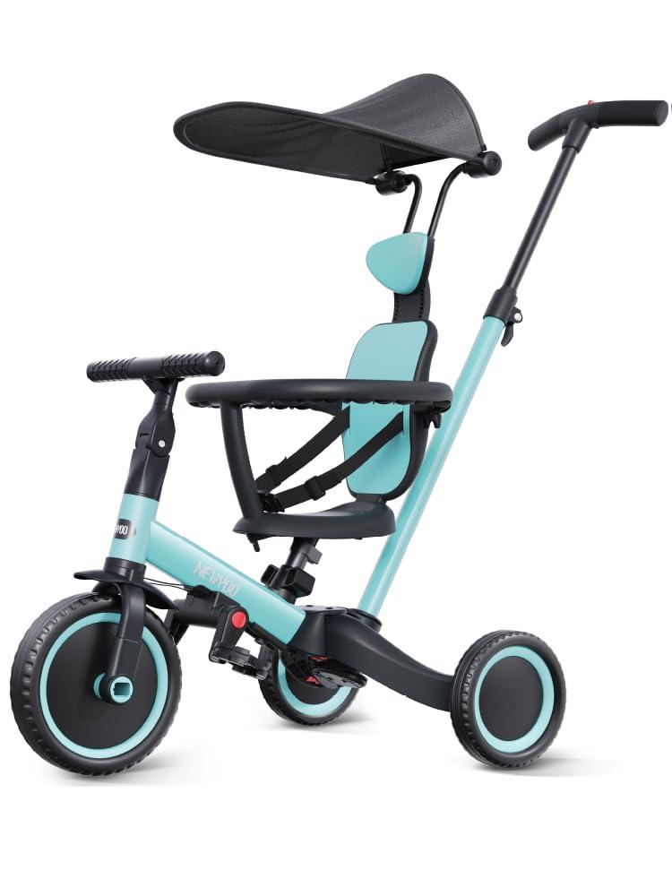 newyoo TR009 6-in-1 Tricycle for Toddlers 1-3, Toddler Bike, Birthday Gift | Toddler Trike with Canopy and Parent Push Handle Converts to Balance Bike, Fun Outdoor Toy for Boys and Girls, Blue