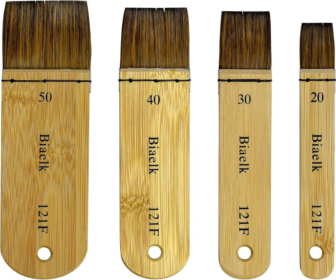 Watercolor Hake Brush Professional,Biaelk 4PCS Bamboo Short Handle Squirrel Mix Hair Paint Brushes Set Size20,Size30,Size40,Size50 Hake Brush Art Supply Artist for Watercolor Face Painting