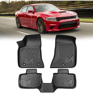 TPE Automotive Floor Mats & Cargo Liner for 2011-2023 Dodge Charger & Chrysler 300 (RWD) Rear-Wheel Drive ONLY, All Weather Cover Protection Waterproof Black Floor Liner Front & Rear Row Full Set
