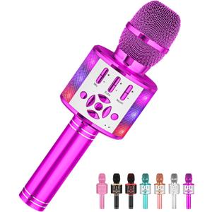 Amazmic Kids Karaoke Microphone Machine Toy Bluetooth Microphone Portable Wireless Karaoke Machine Handheld with LED Lights, Gift for Children Adults Birthday Party, Home KTV(Purple)