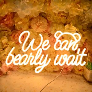 Planzo We Can Bearly Wait Led Neon Light SIgn Baby Shower Wedding Baby Kids Room Nursery Bedroom Hanging Wall Sign Decor USB Bear Light Up Sign 15.7"x8.7"