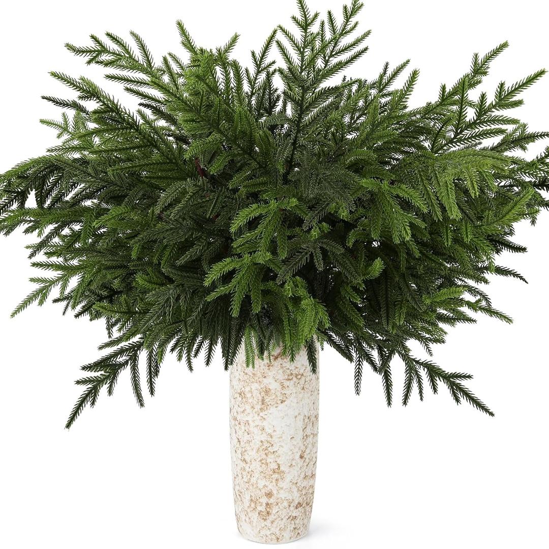 8Pcs 36 Inch Realistic Norfolk Pine Branches, Artificial Real Touch Christmas Pine Stems Picks Greenery Fake Pine Branch for Vase DIY Crafts Xmas Indoor Outdoor Home Decor